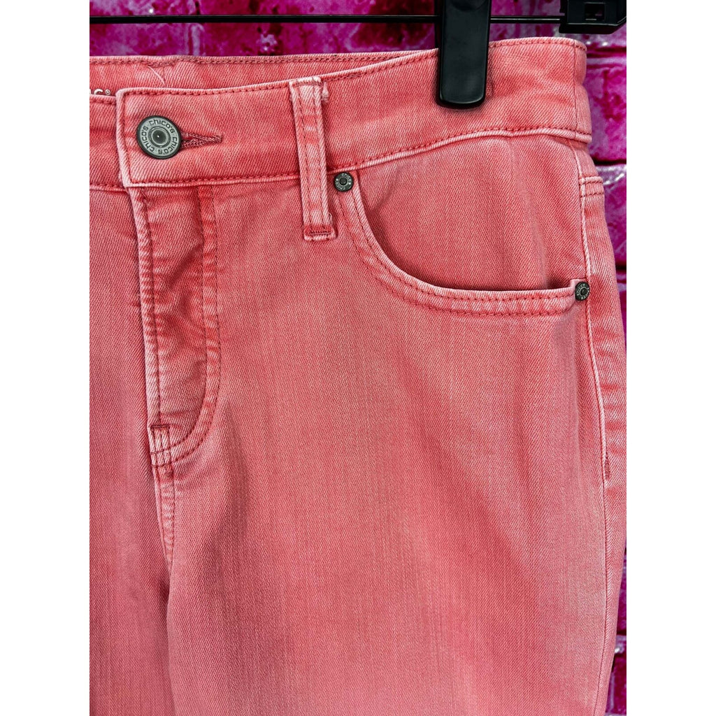 Chicos Pink Denim So Slimming Girlfriend Jeans sz 2