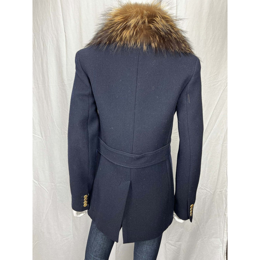 Theory Overby Belmore Wool Cashmere Peacoat With Genuine Fox Fur Collar