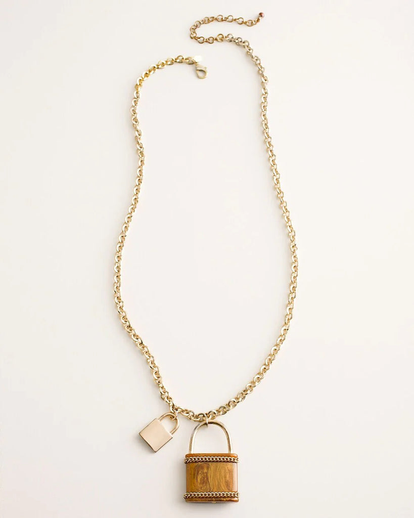Chicos Gold Lock Pendant Necklace