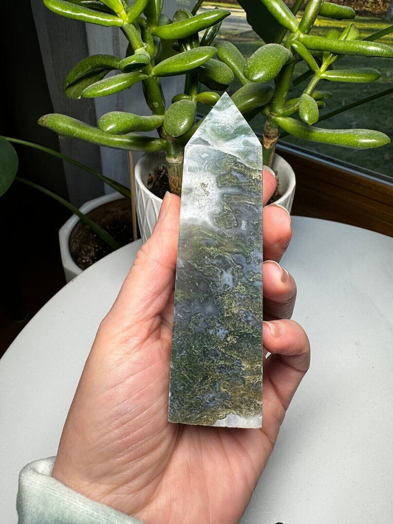 Moss Agate Crystal Tower 4.5"