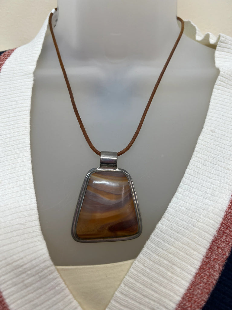 Sterling and stone pendant with Leather cord