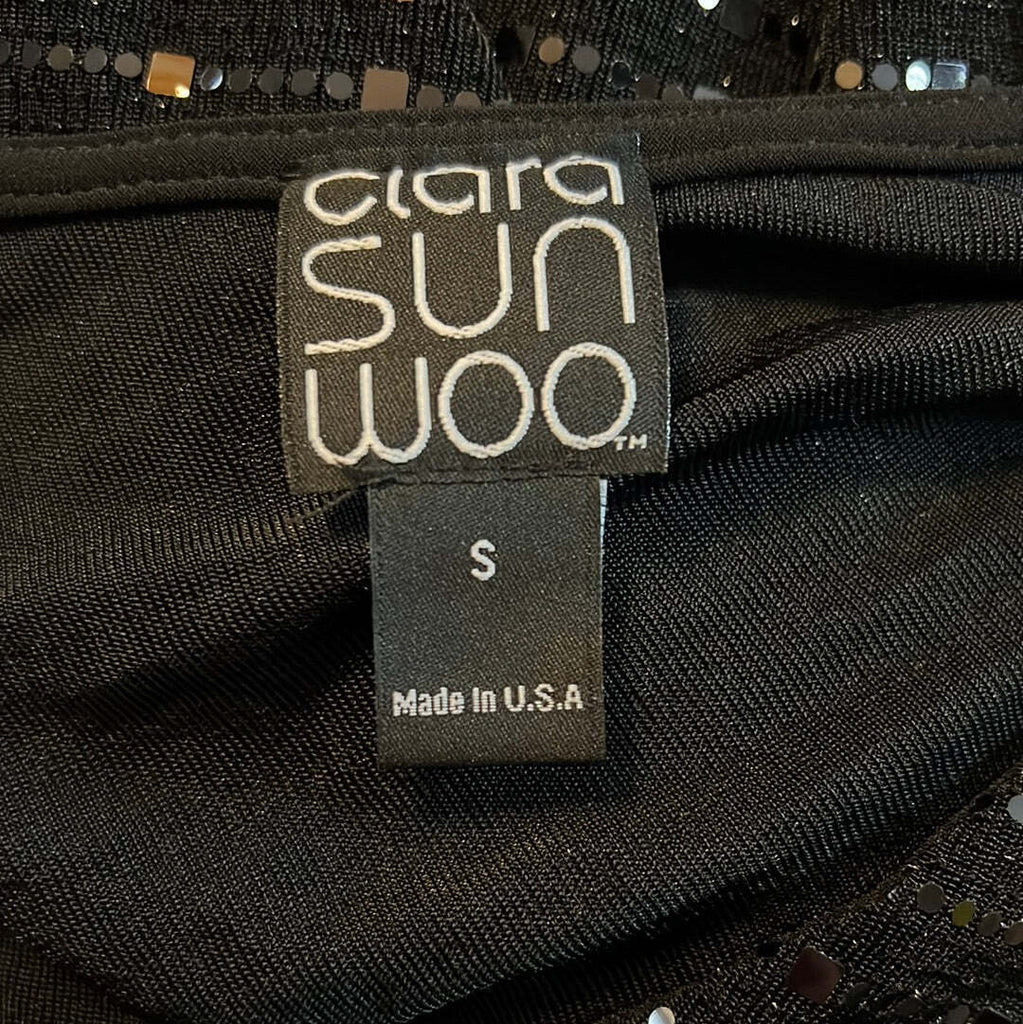 NWT Clara Sun Woo black cold shoulder sequin dress sz Small