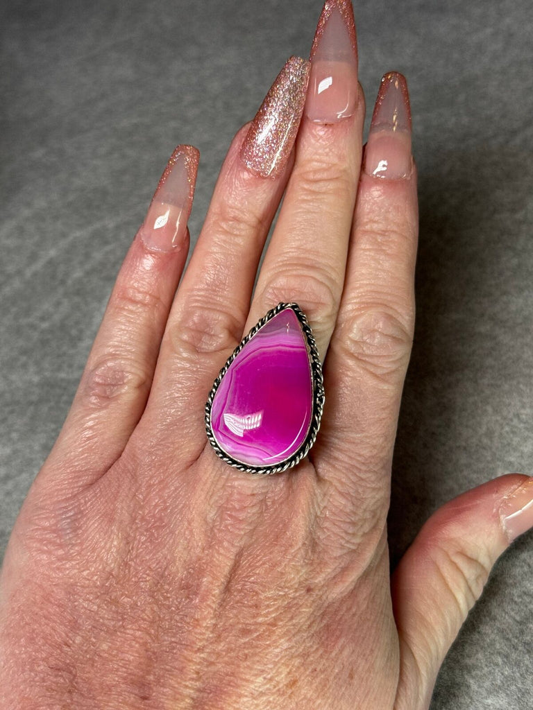 Agate and sterling tear drop ring