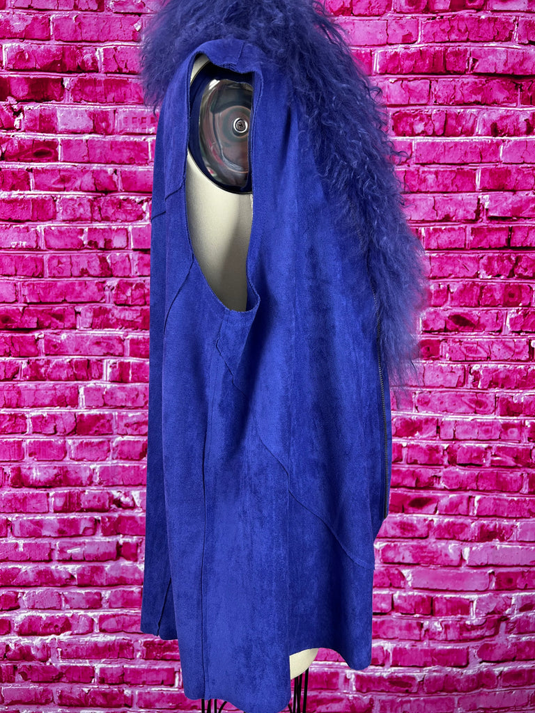 Ravel Purple photo suede vest with removable faux fur color size large