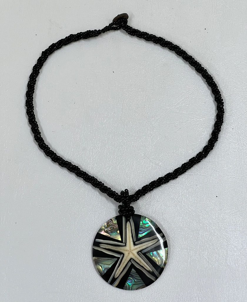 Glass bead shell pendant necklace