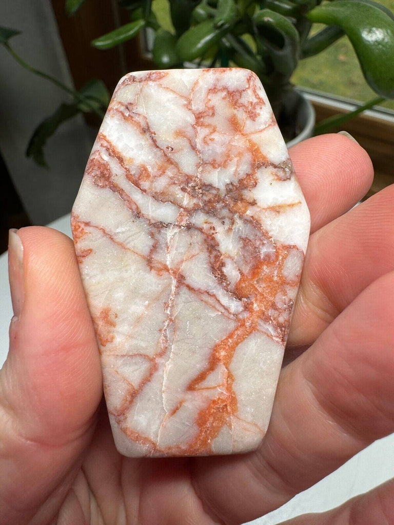 Red Vein Jasper carved coffin palm stone