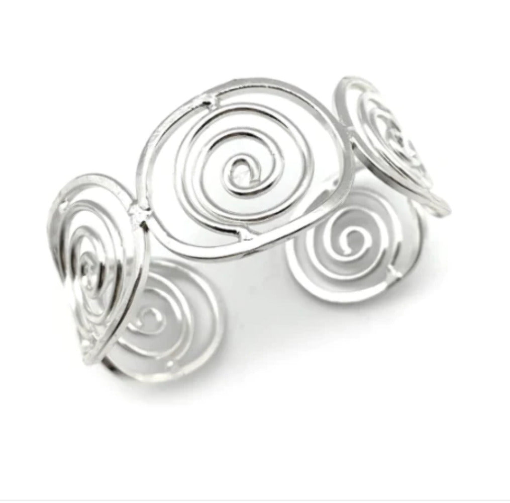 Silver Plated Adjustable Cuff Bracelet - Spiral Ovals