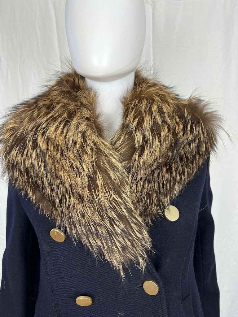 Theory Overby Belmore Wool Cashmere Peacoat With Genuine Fox Fur Collar