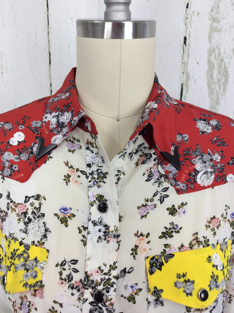 Rag & Bone silk flower print western blouse as Xsmall