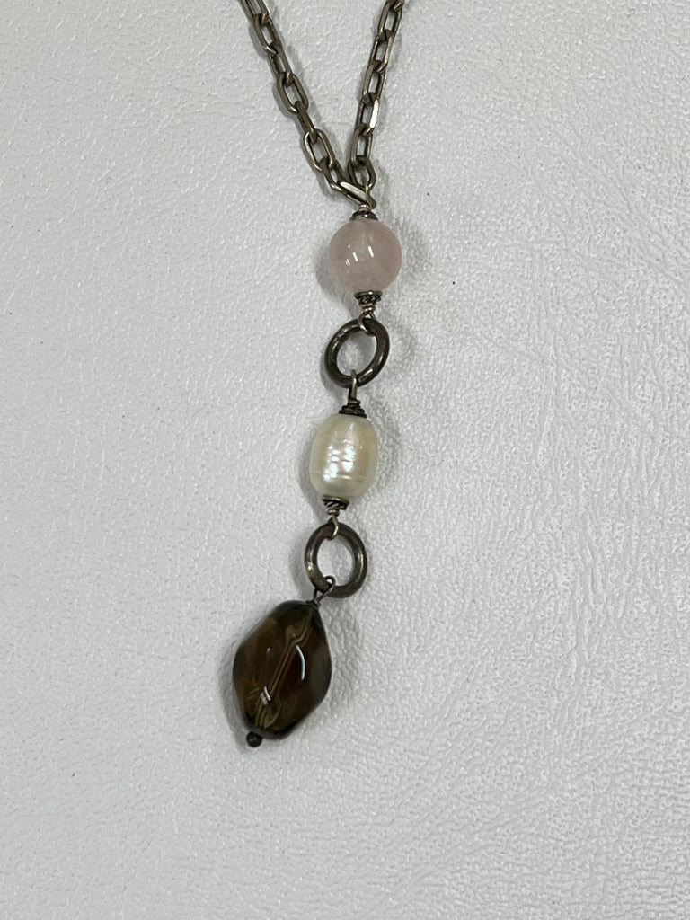 Sterling Smokey topaz and freshwater Pearl necklace