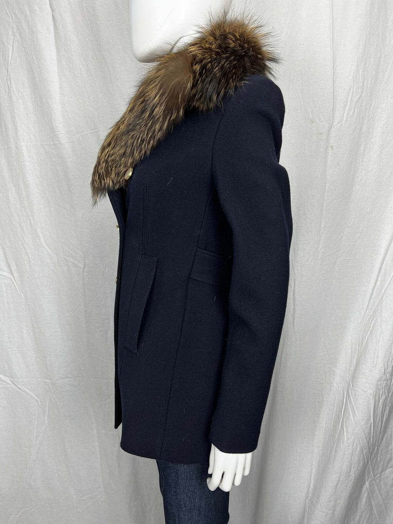 Theory Overby Belmore Wool Cashmere Peacoat With Genuine Fox Fur Collar