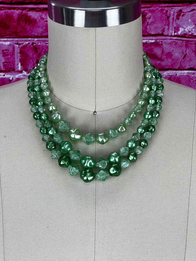Vintage green multi strand pearls