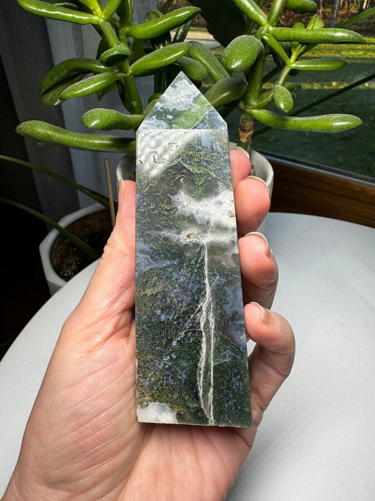 Moss Agate Crystal Tower 4.5"