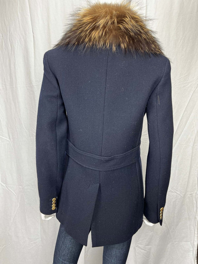 Theory Overby Belmore Wool Cashmere Peacoat With Genuine Fox Fur Collar