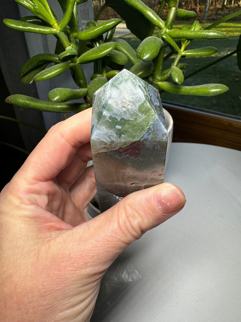 Moss Agate Crystal Tower 4.5"