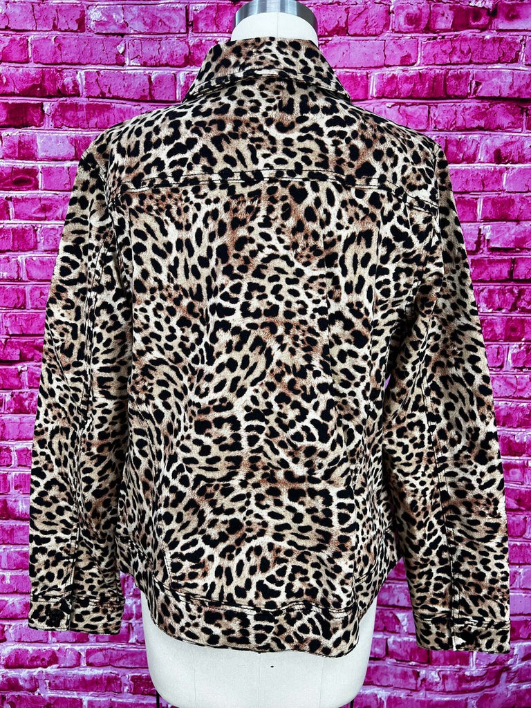 Chicos Leopard print denim jacket size medium