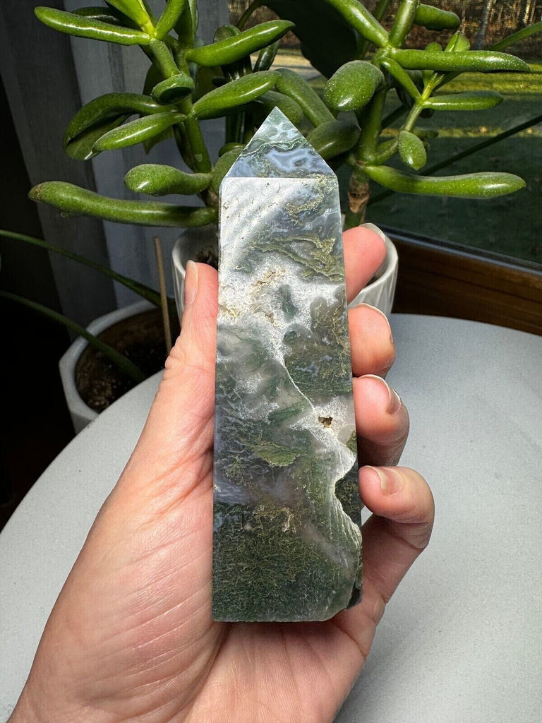 Moss Agate Crystal Tower 4.5"