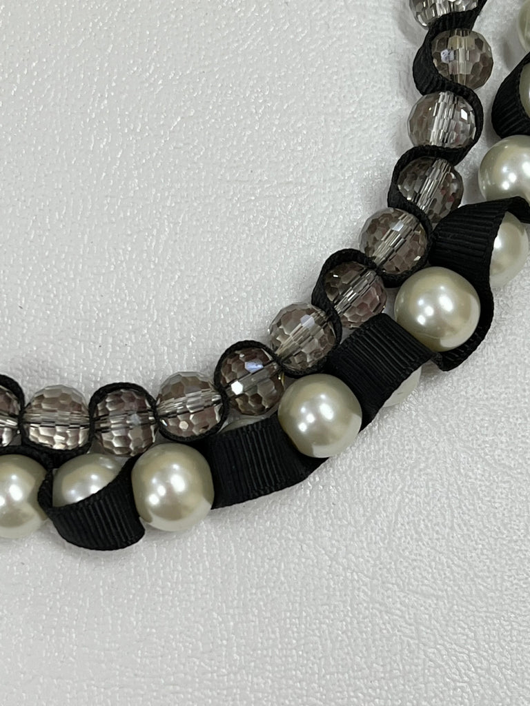 Double strand Pearl crystal bead necklace