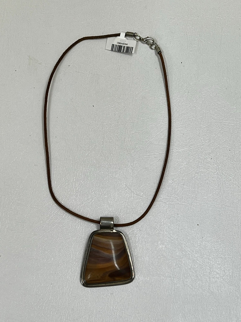 Boho leather strand stone pendant necklace