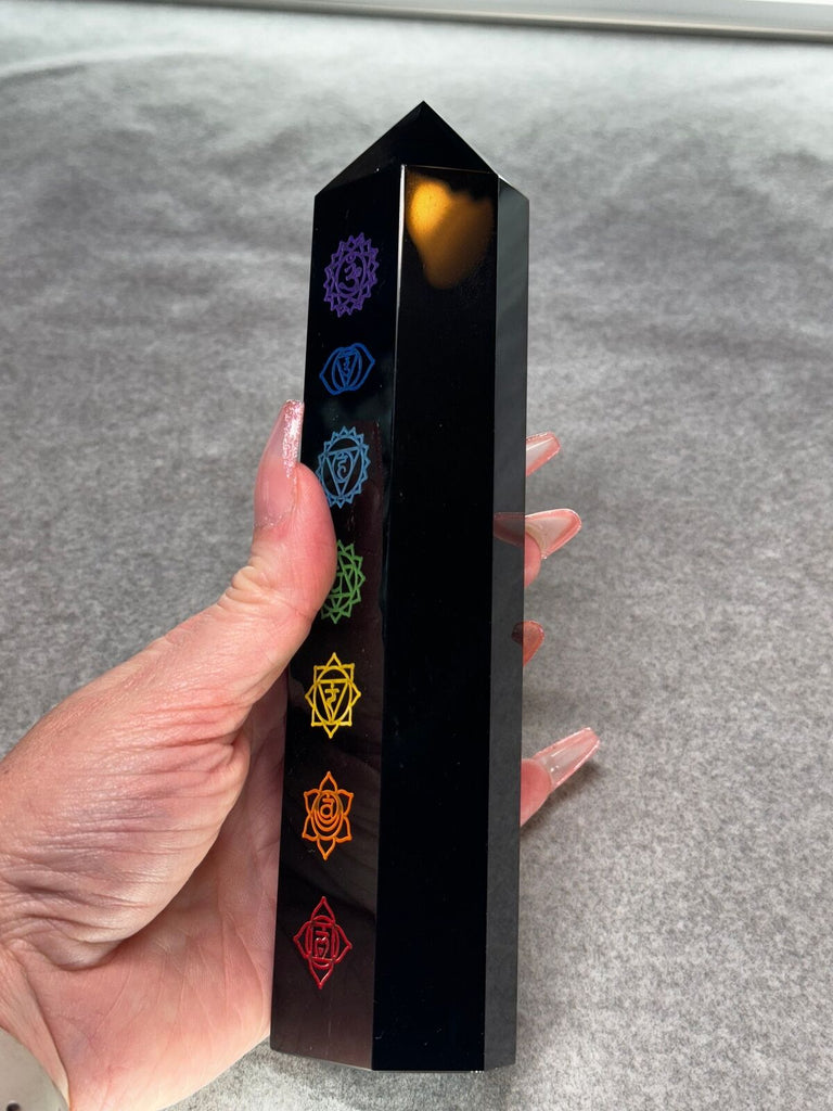 Black Obsidian Chakra crystal tower