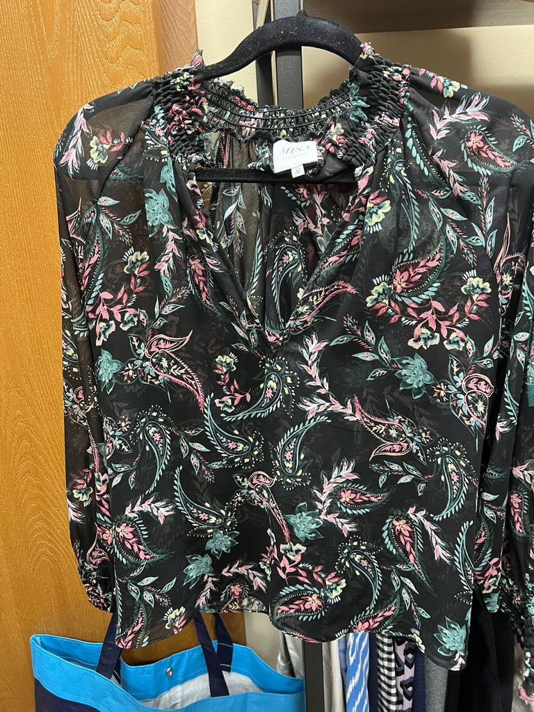 Misa sheer print blouse sz M