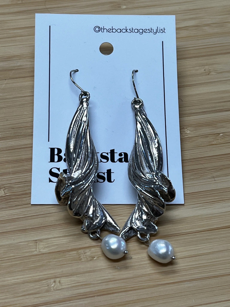 Israeli Designer Sterling Silver Earrings with Pearl Drop