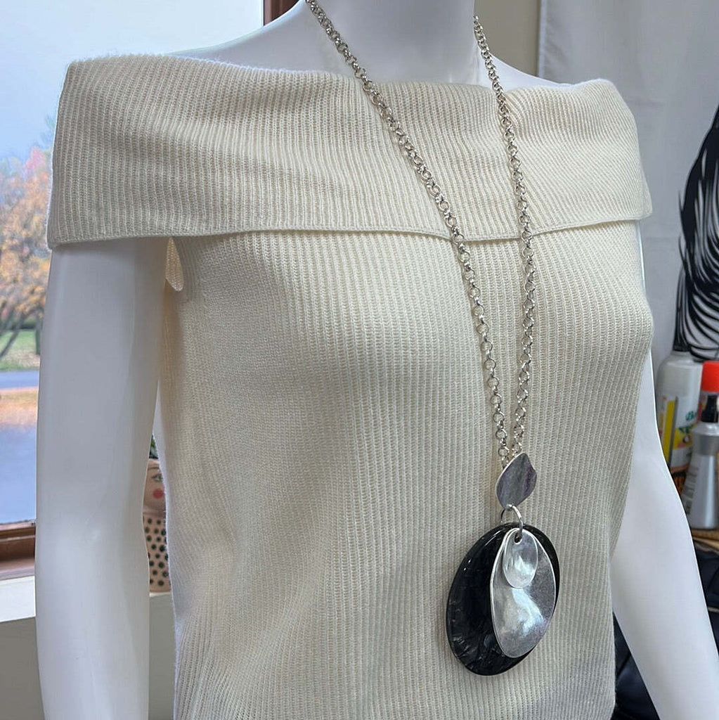 Oversized acrylic and metal pendant necklace