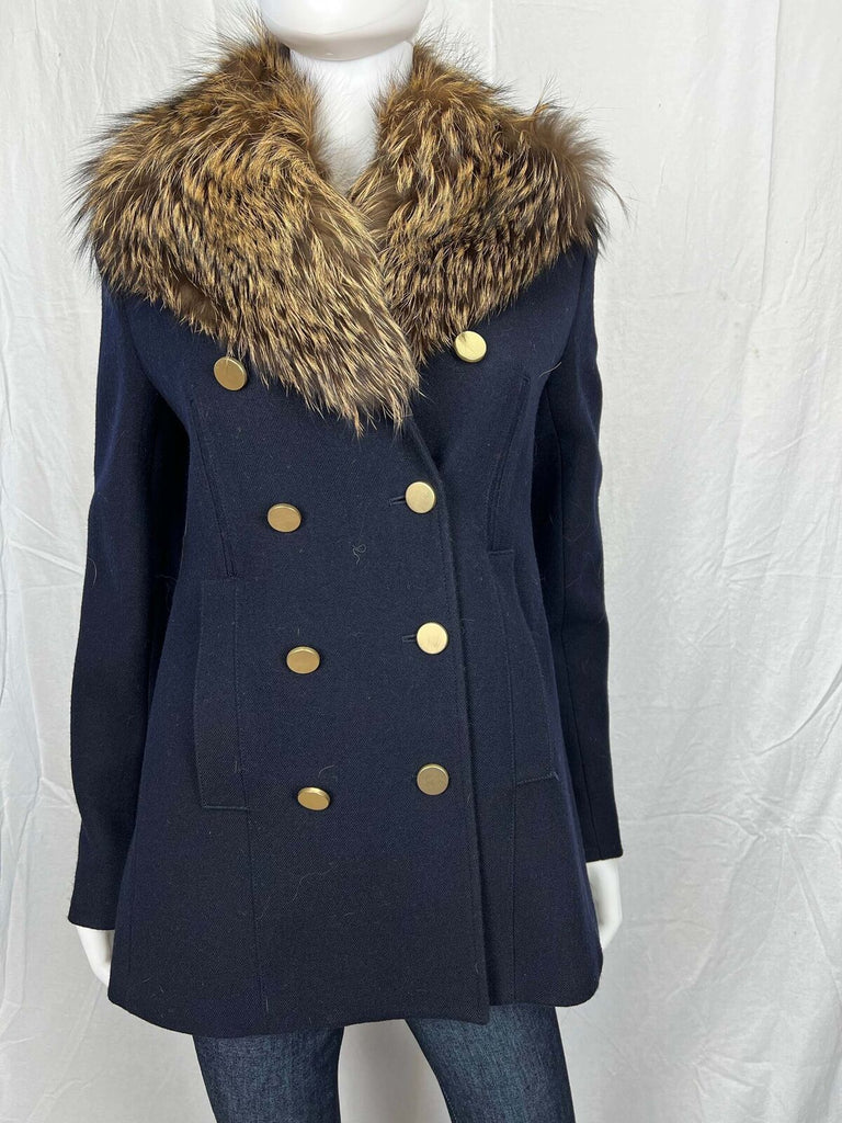 Theory Overby Belmore Wool Cashmere Peacoat With Genuine Fox Fur Collar