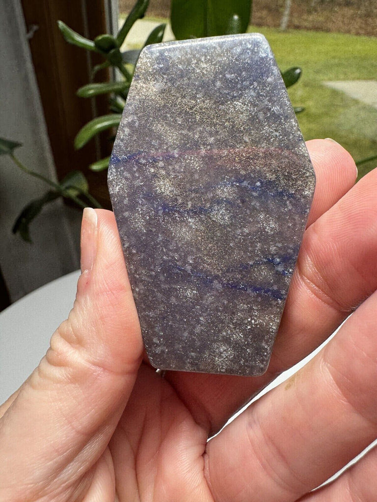 Blue Aventurine carved coffin palm stone