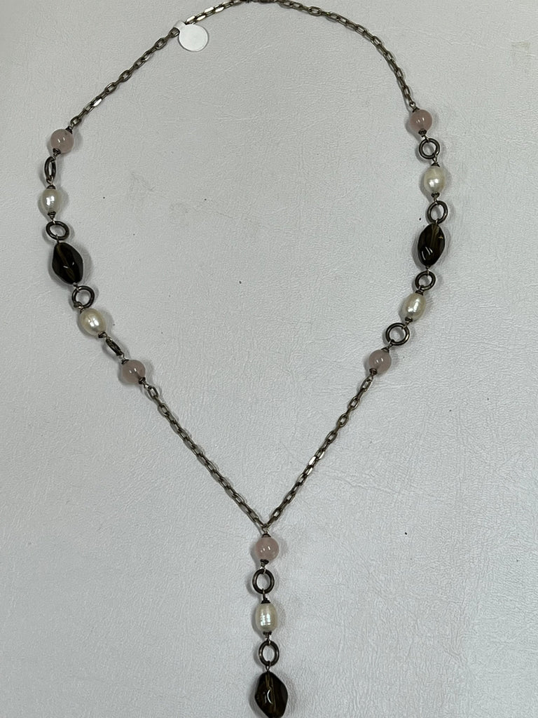 Sterling Smokey topaz and freshwater Pearl necklace