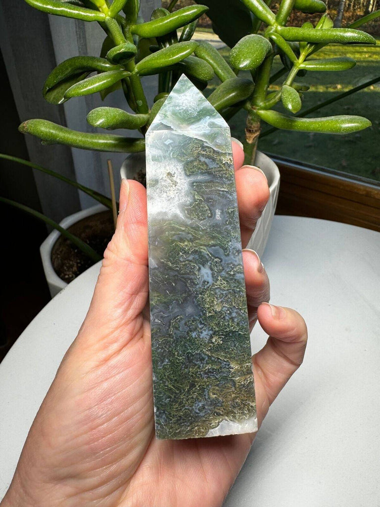 Moss Agate Crystal Tower 4.5"