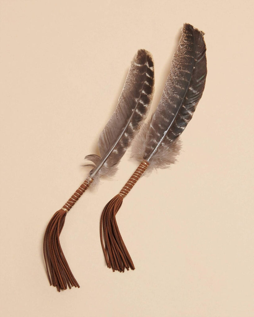 Leather Wrapped Smudge Feather - Turkey Barred Feather
