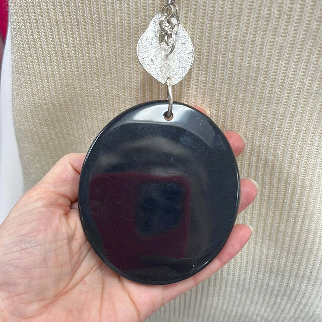 Oversized acrylic and metal pendant necklace