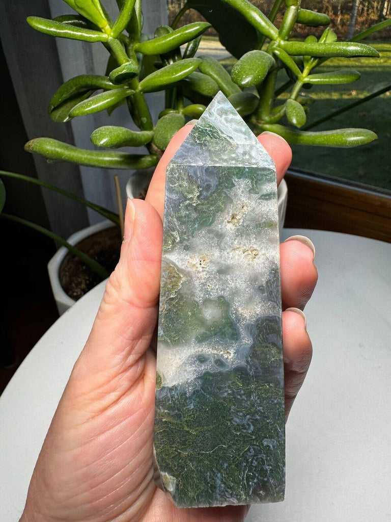 Moss Agate Crystal Tower 4.5"