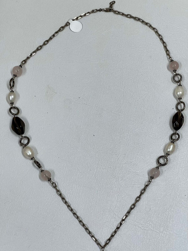 Sterling Smokey topaz and freshwater Pearl necklace