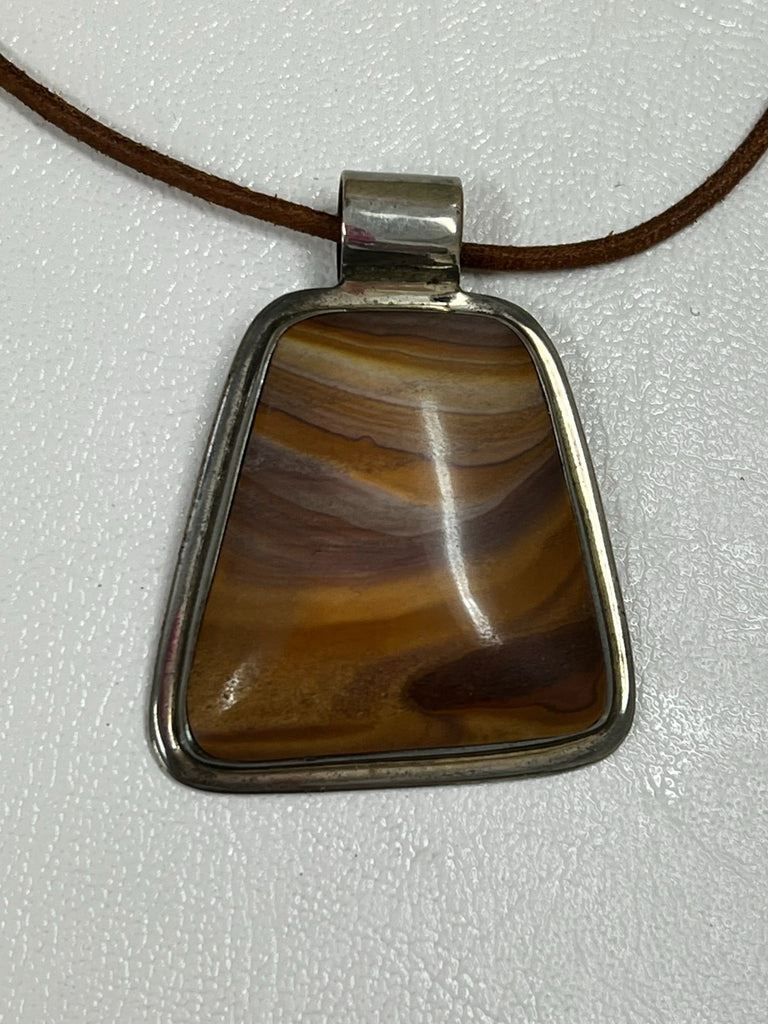 Boho leather strand stone pendant necklace