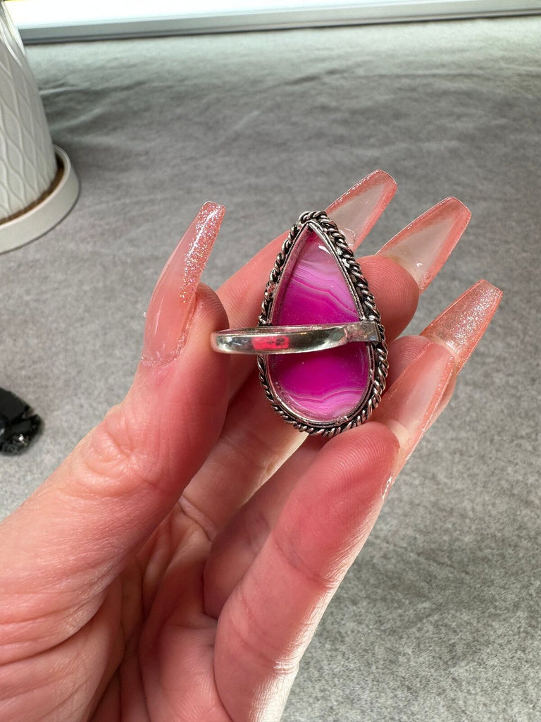Agate and sterling tear drop ring
