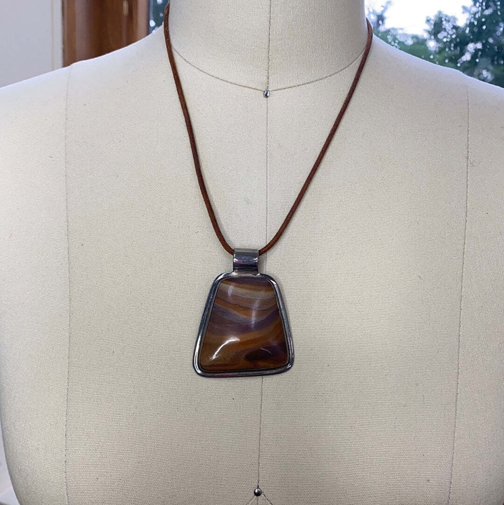 Sterling and stone pendant with Leather cord