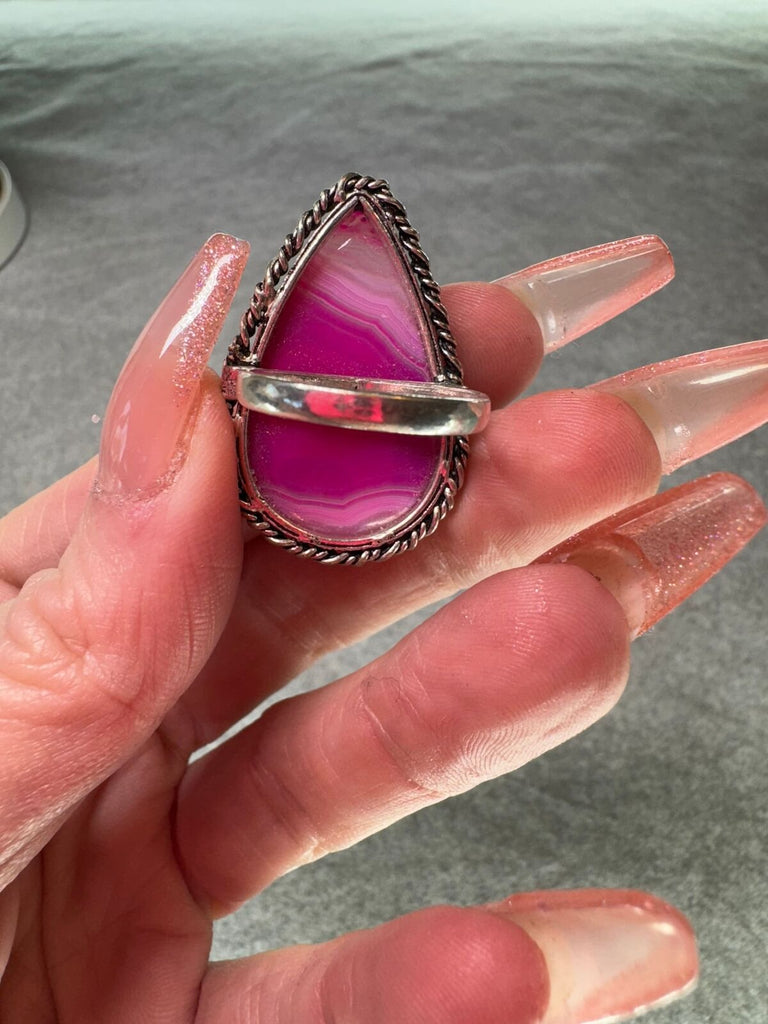 Agate and sterling tear drop ring