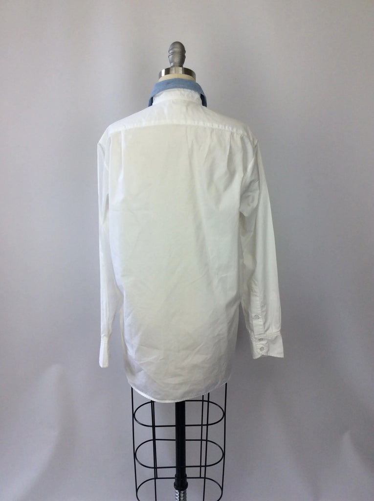 Rag & Bone XS White Button Down Long Sleeve with Denim Collar