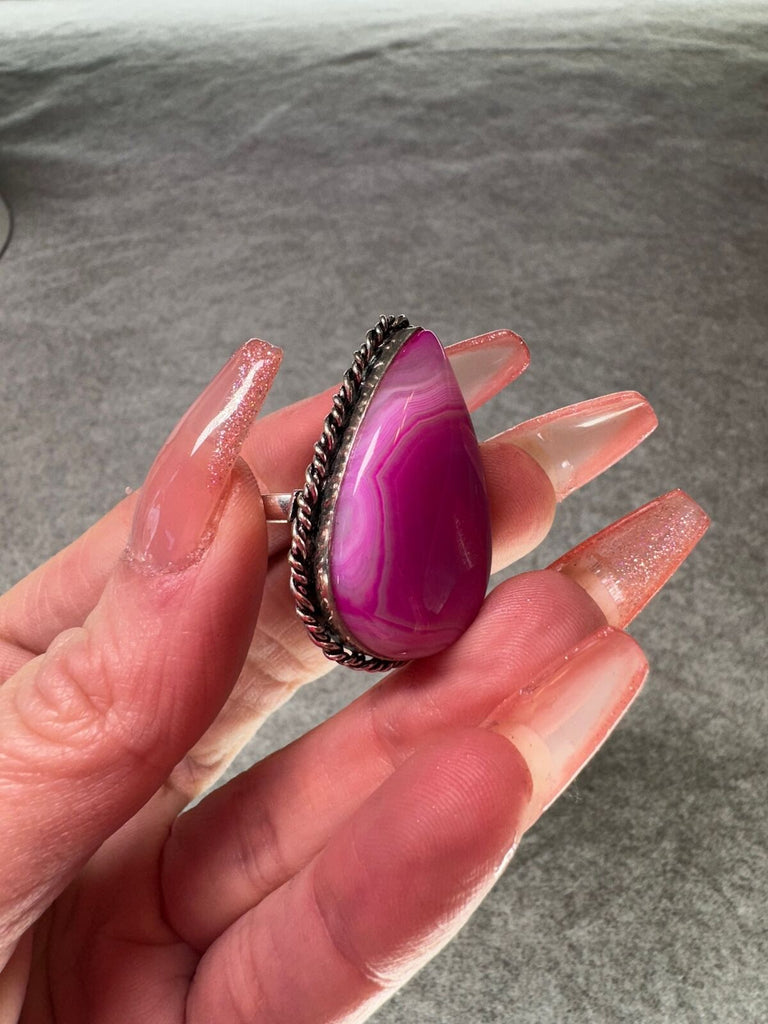 Agate and sterling tear drop ring