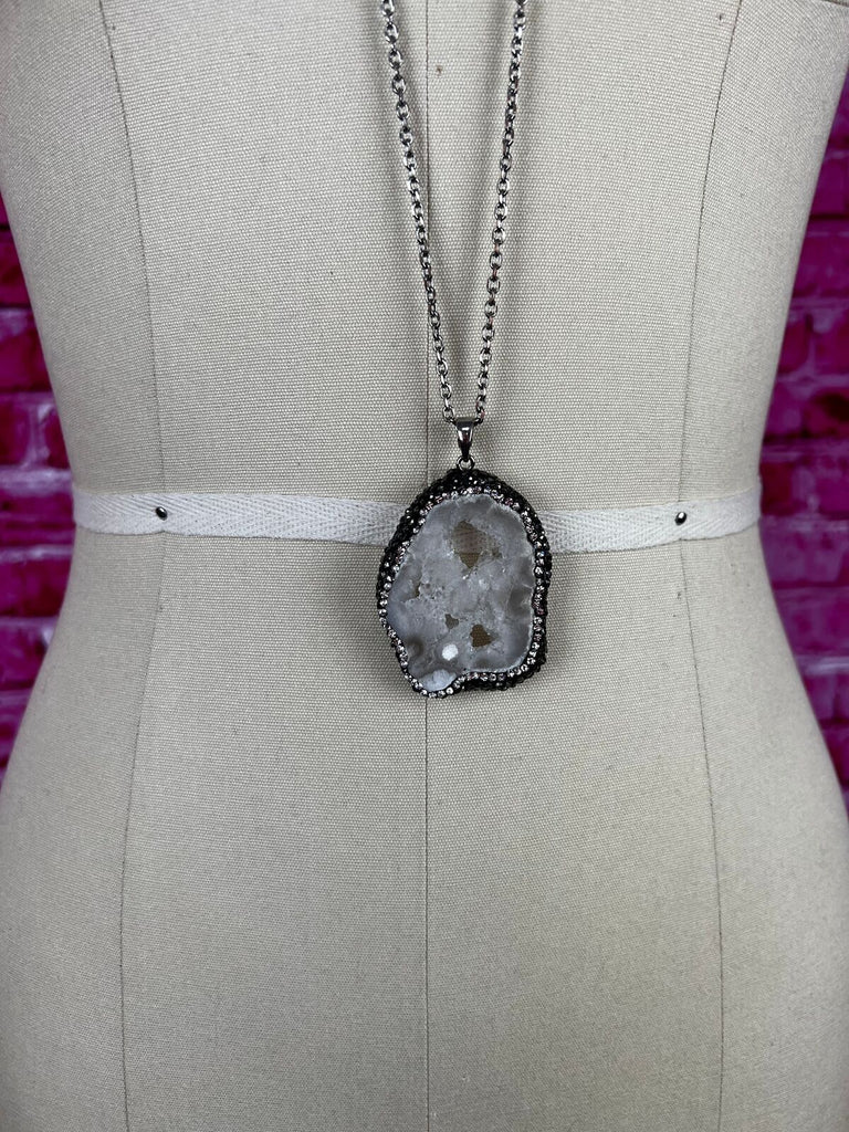 Geode crystal pendant chain necklace