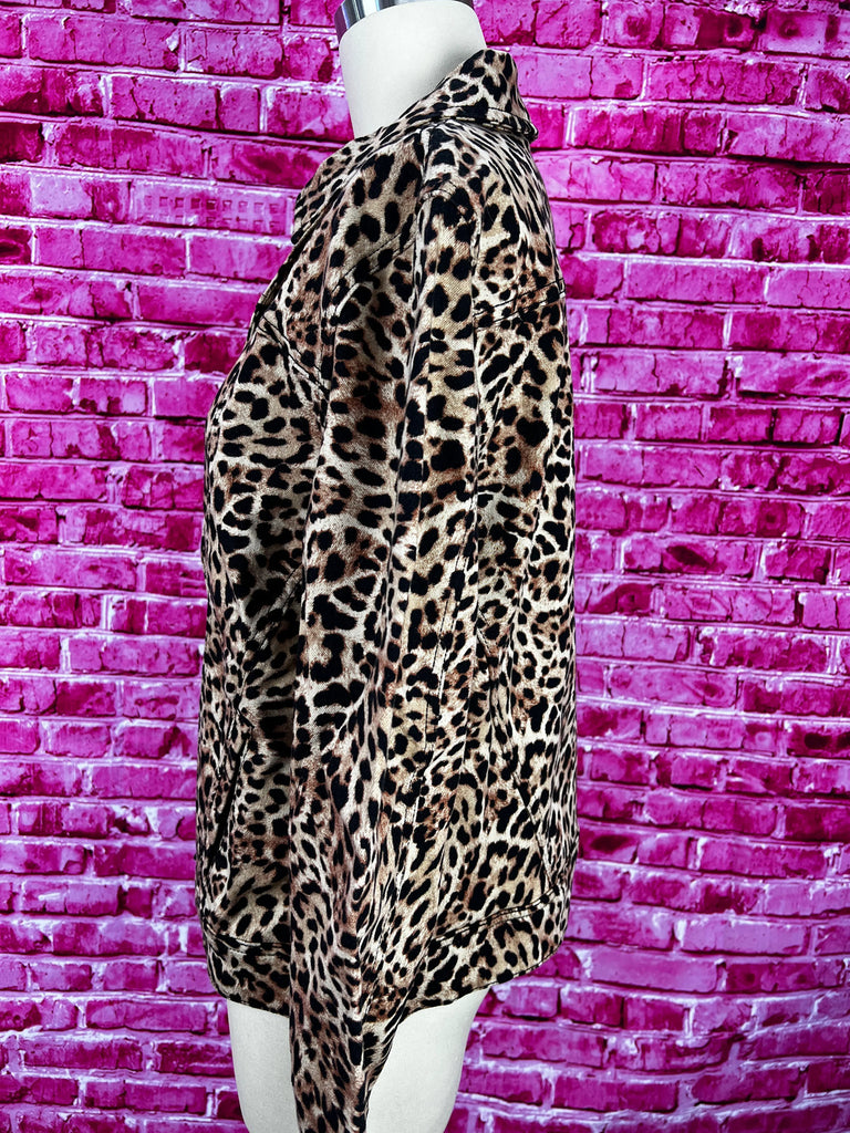 Chicos Leopard print denim jacket size medium