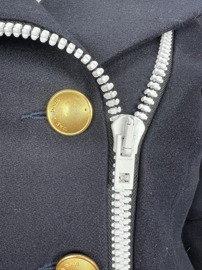 Rag & Bone Navy Peacoat with white zipper and Sherpa Collar sz 4