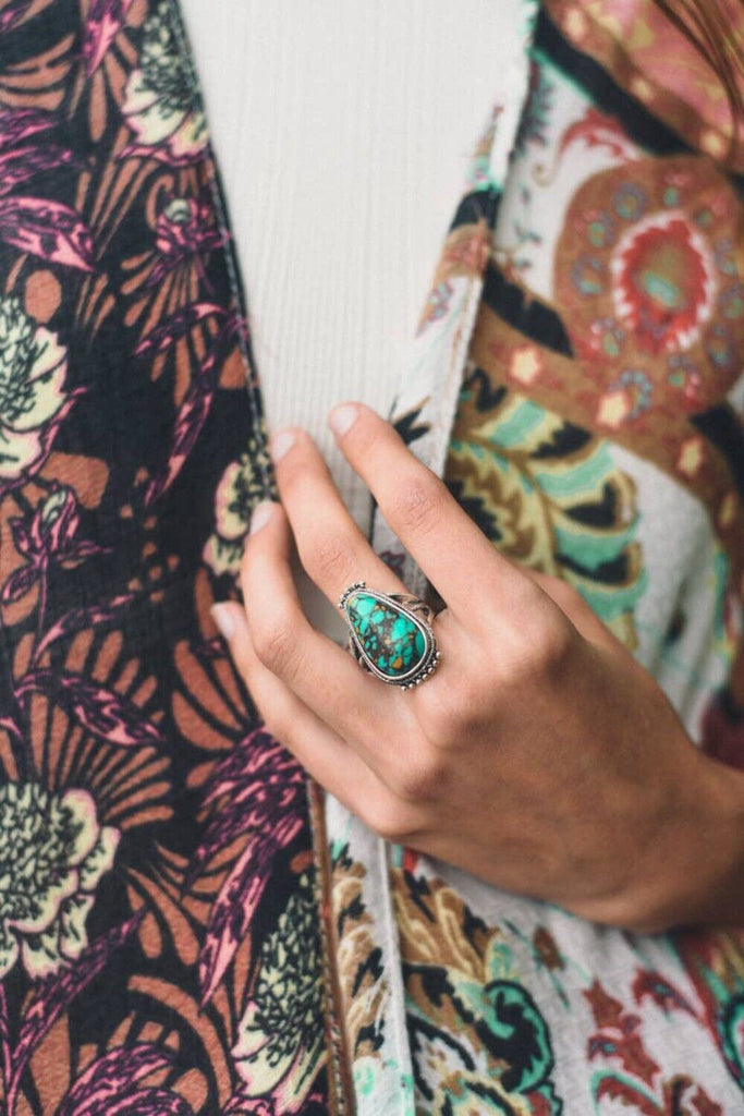 Turquoise Raindrop Silver Fashion Ring