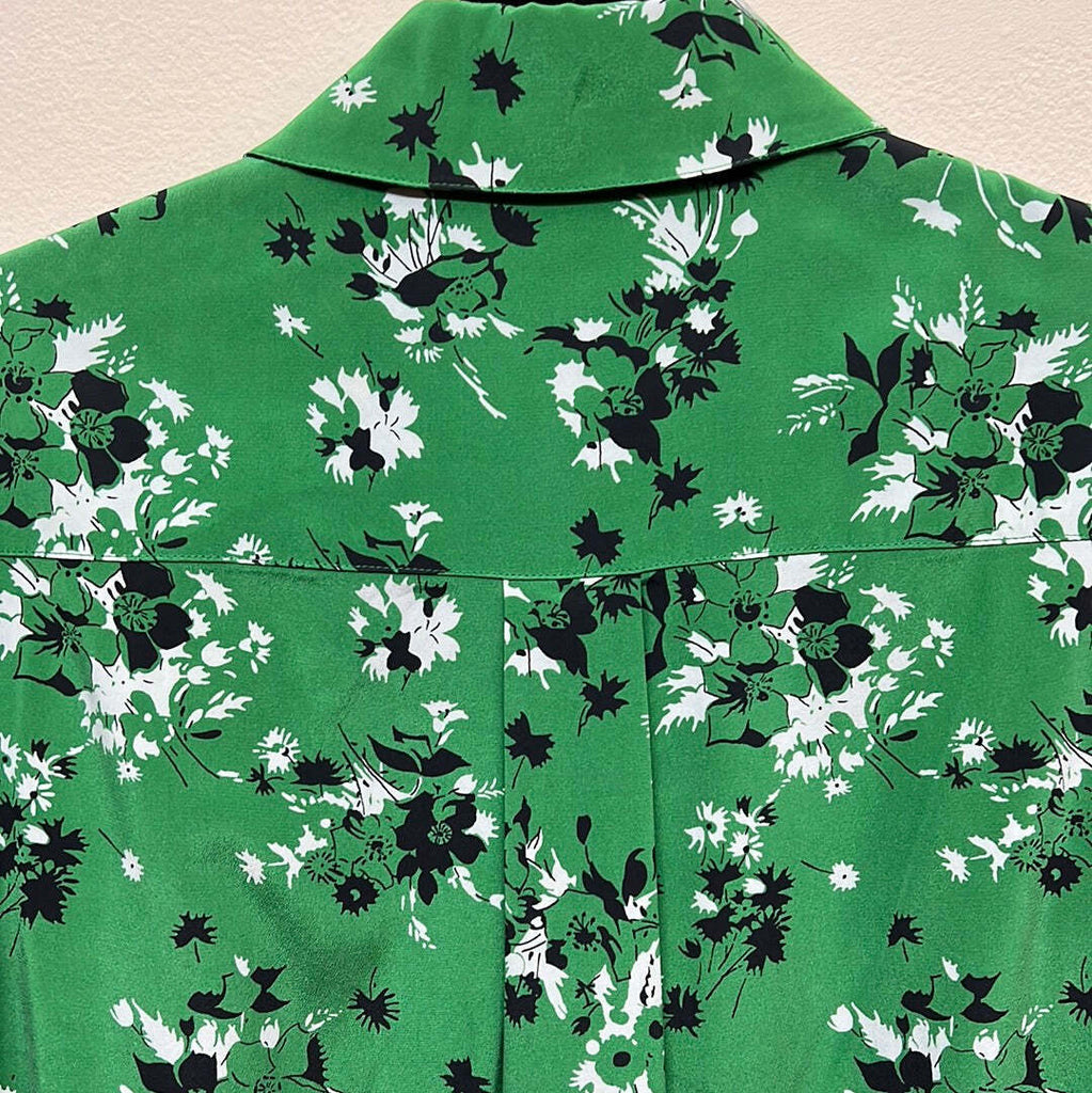 Veronica Beard Green Floral Button-Down Silk Puff Sleeve Blouse Size 0