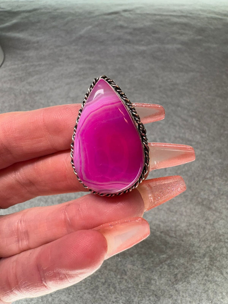 Agate and sterling tear drop ring