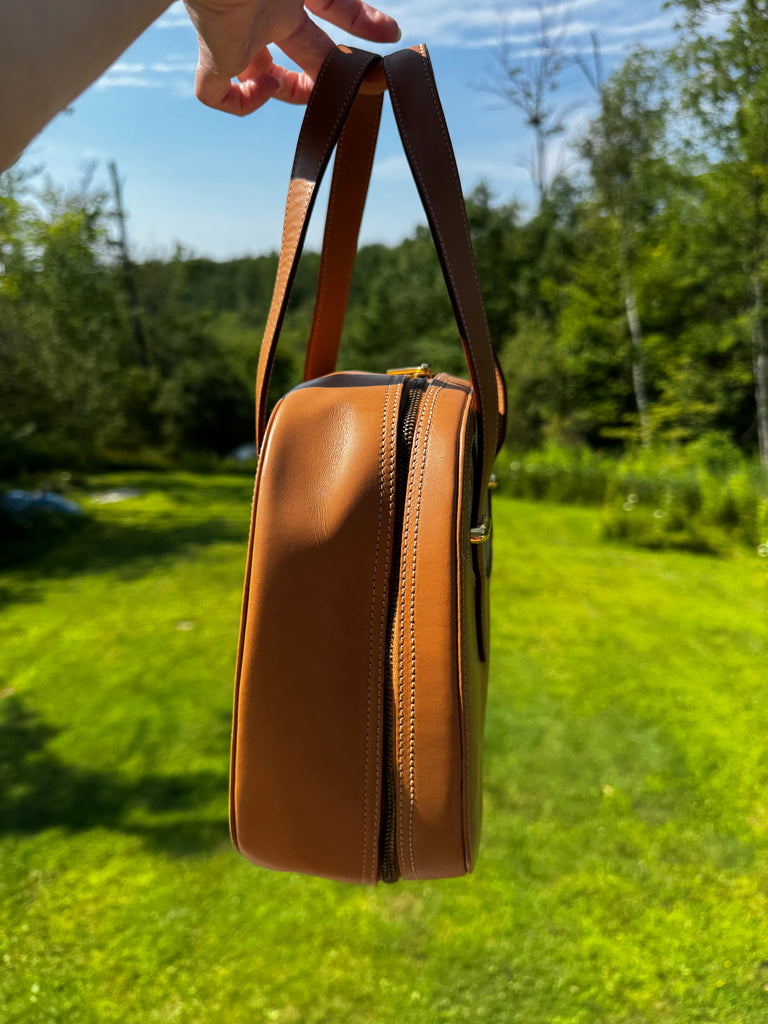 Burberry leather train case top handle bag