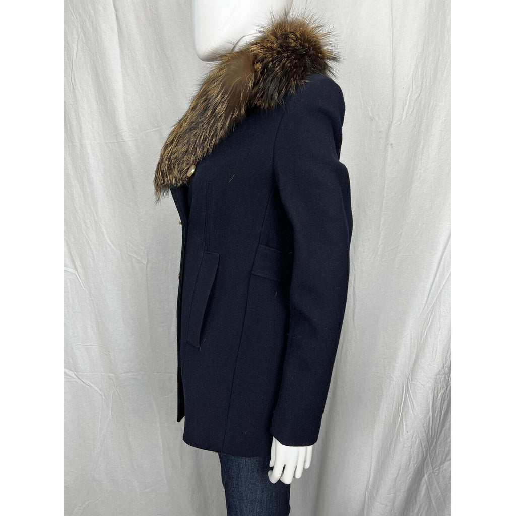 Theory Overby Belmore Wool Cashmere Peacoat With Genuine Fox Fur Collar