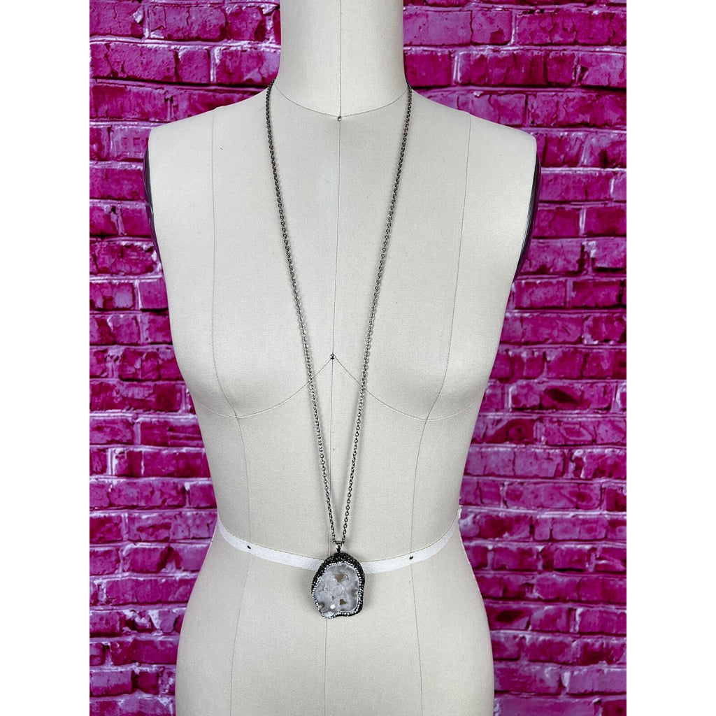 Geode crystal pendant chain necklace
